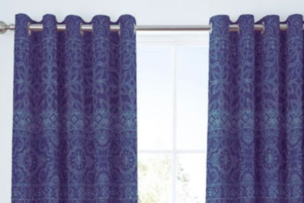Navy blue pencil pleat curtains for the living room