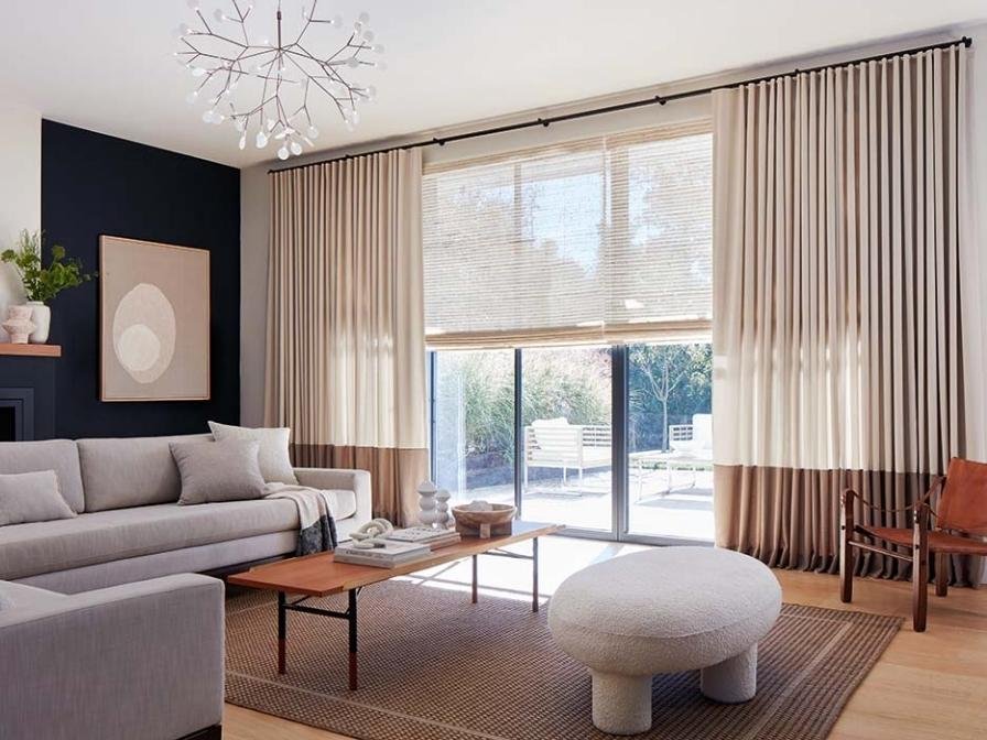 Beige brown eyelet window curtains