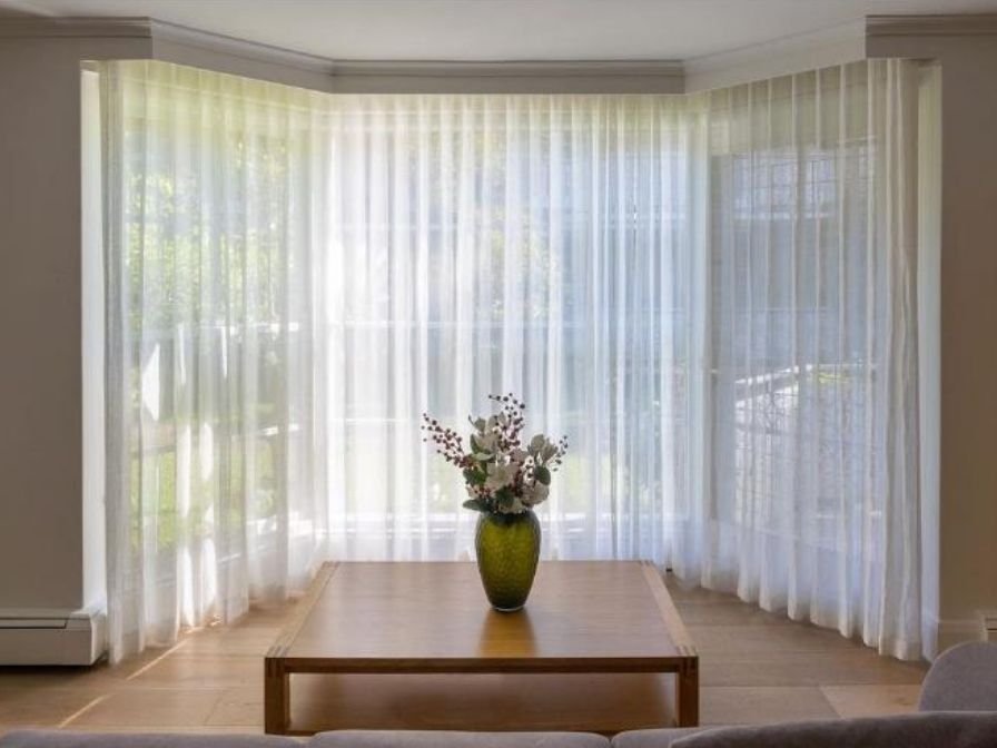 Bay window sheer white curtains