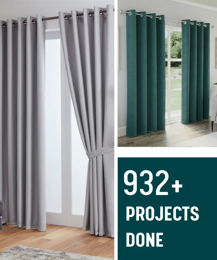 Grey and teal eyelet curtains