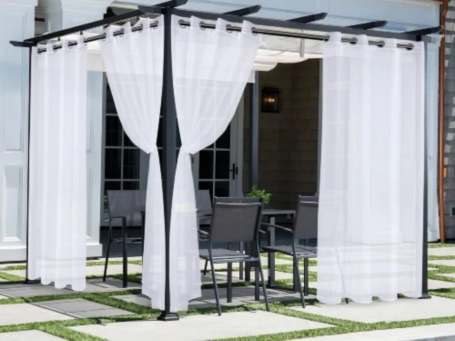 White sheer wave curtains pergola