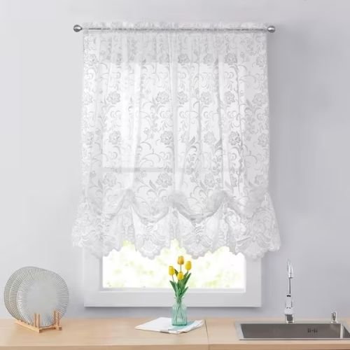 White lace sheer window curtains