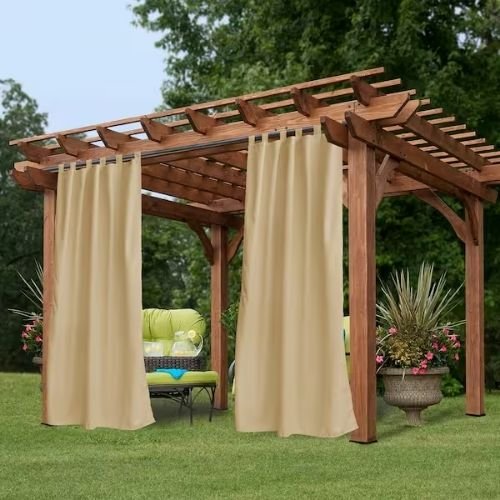 Beige outdoor wave curtains pergola