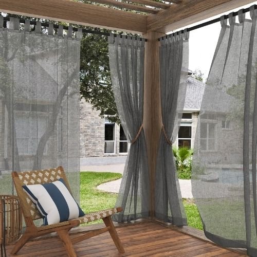 Grey sheer wave curtains pergola