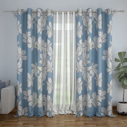 Floral blue eyelet window curtains