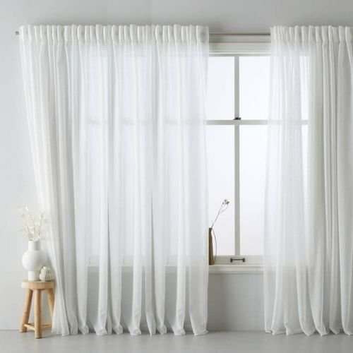 White voile sheer window curtains