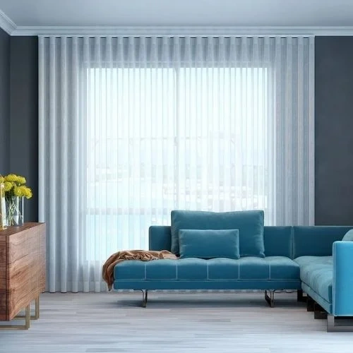 Light filtering office window drapes