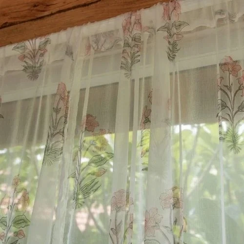 Elegant patterned chiffon drapes