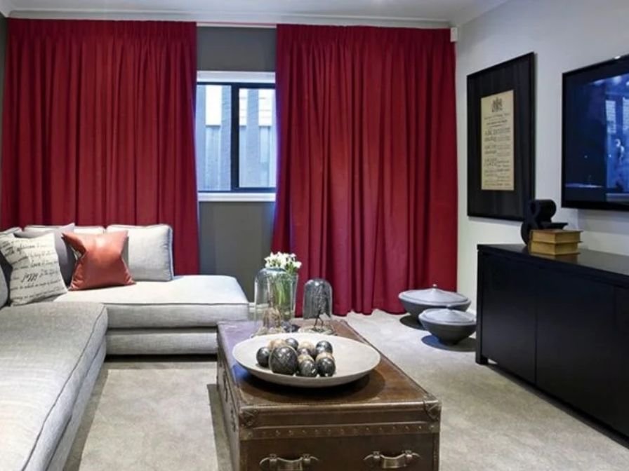 Red curtain fabric options